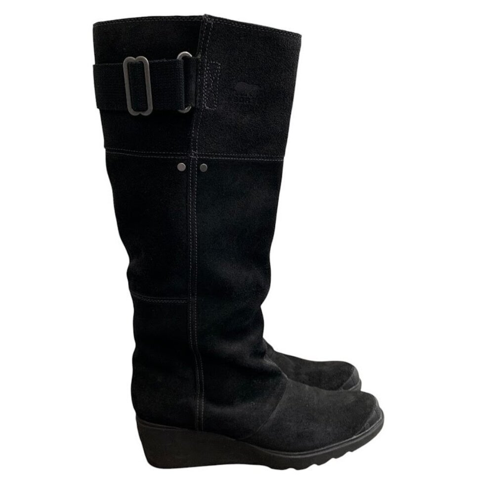 Sorel Tall Riding Winter Boots Black Suede Leather Size 10.5 Equestrian Chic